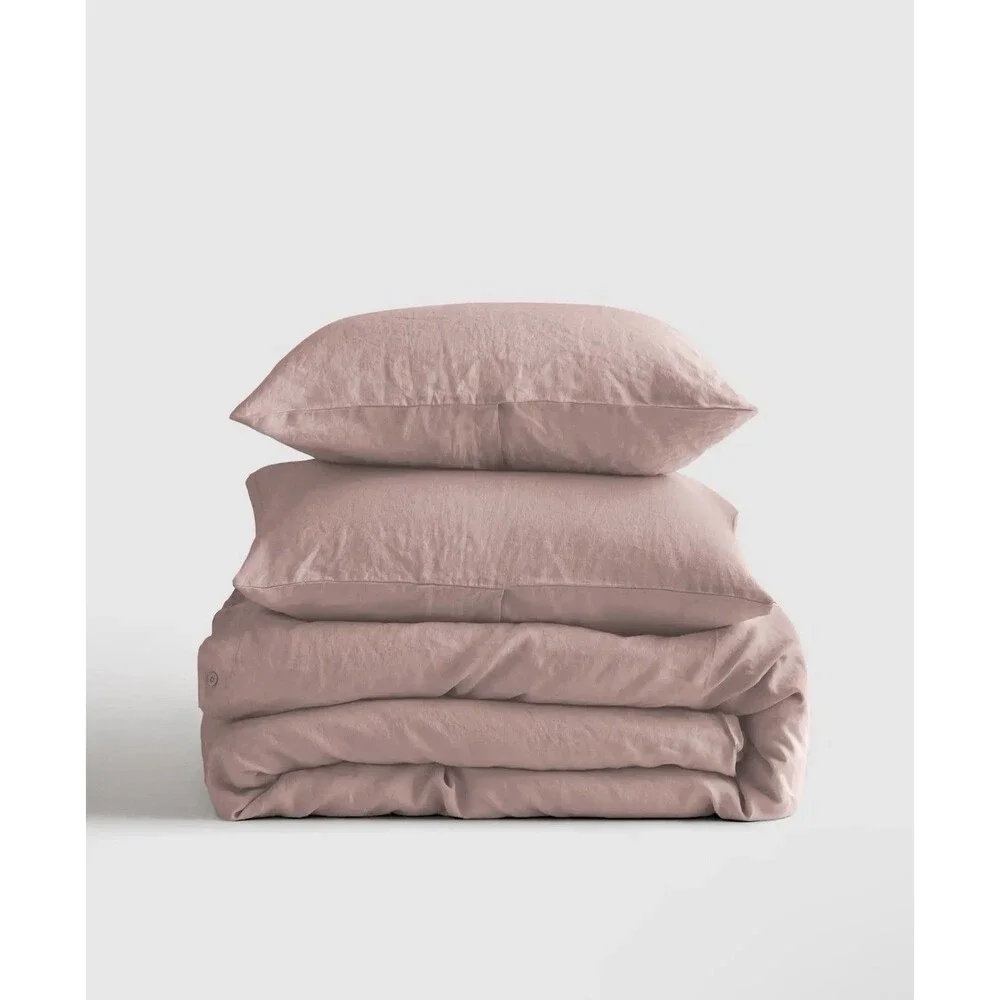Quince European Linen Duvet Cover Set King Cal King Dusty Mauve New $215 Retail